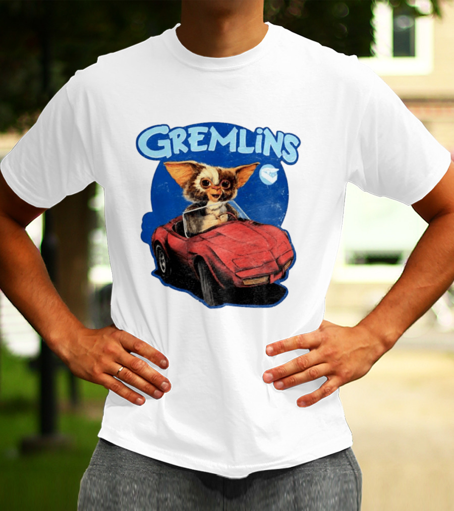 Gizmo Gremlins Driving Red Sports Car Retro Movie Fan T-Shirt