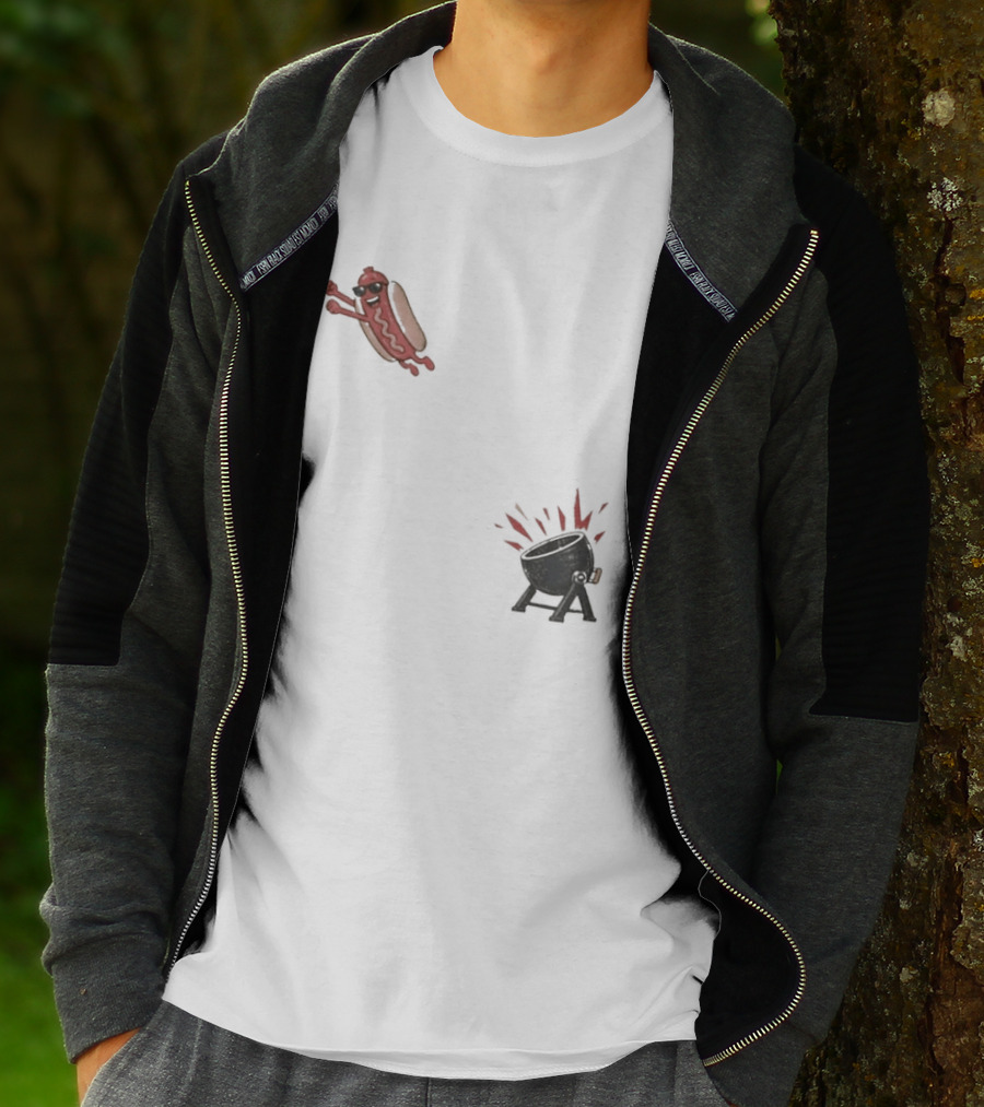 Hot Dog Jumping Into Grill Cartoon T-Shirt