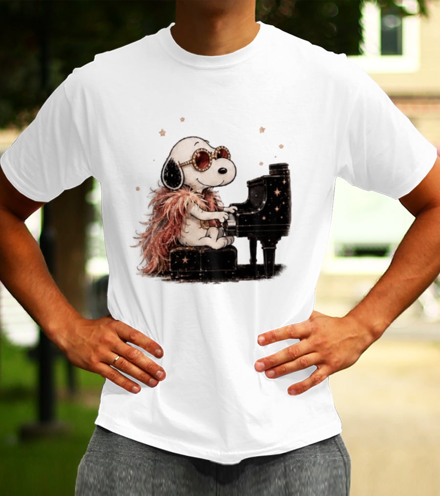 Snoopy Elton John Playing Piano Under Starry Nights T-Shirt