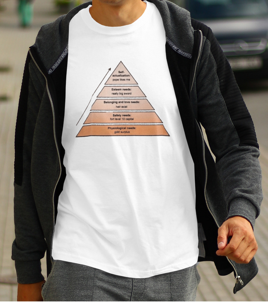 Maslow's Pyramid Parody Crusader Kings III Self Actualization Pope Likes Me Needs T-Shirt