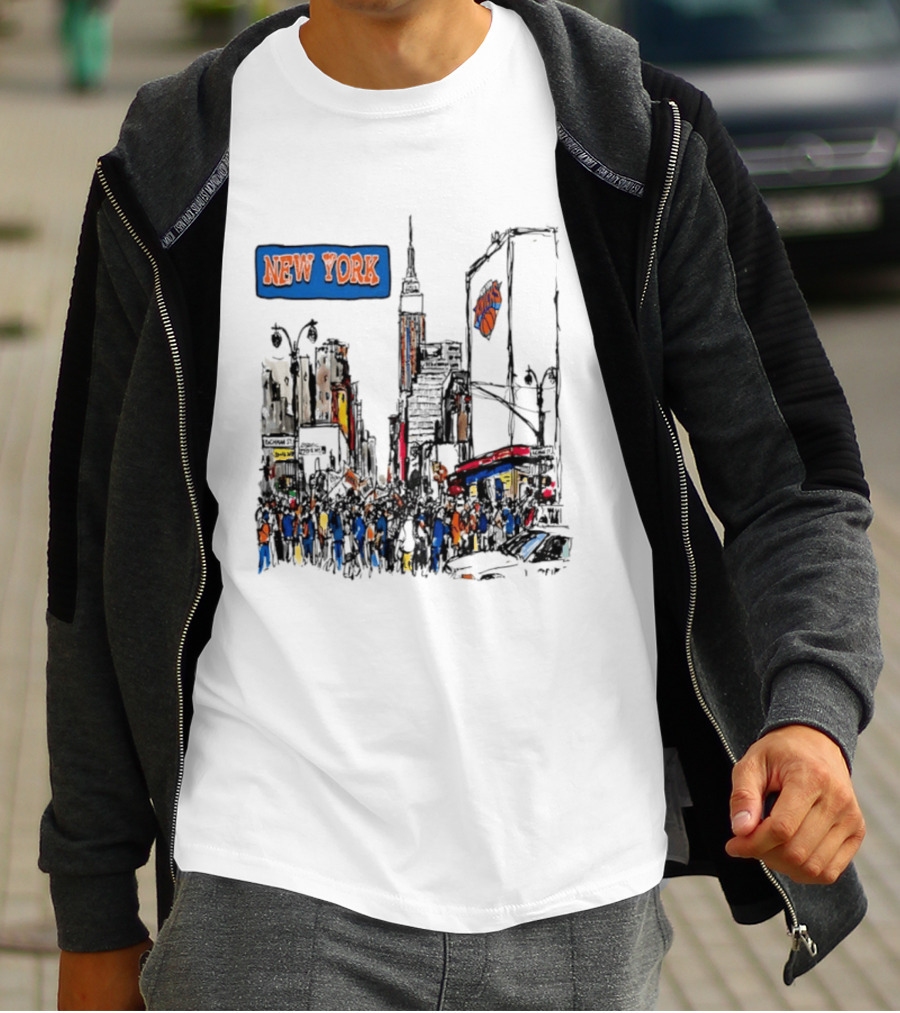 New York Knicks NBA City Skyline Street Scene Basketball Team T-Shirt