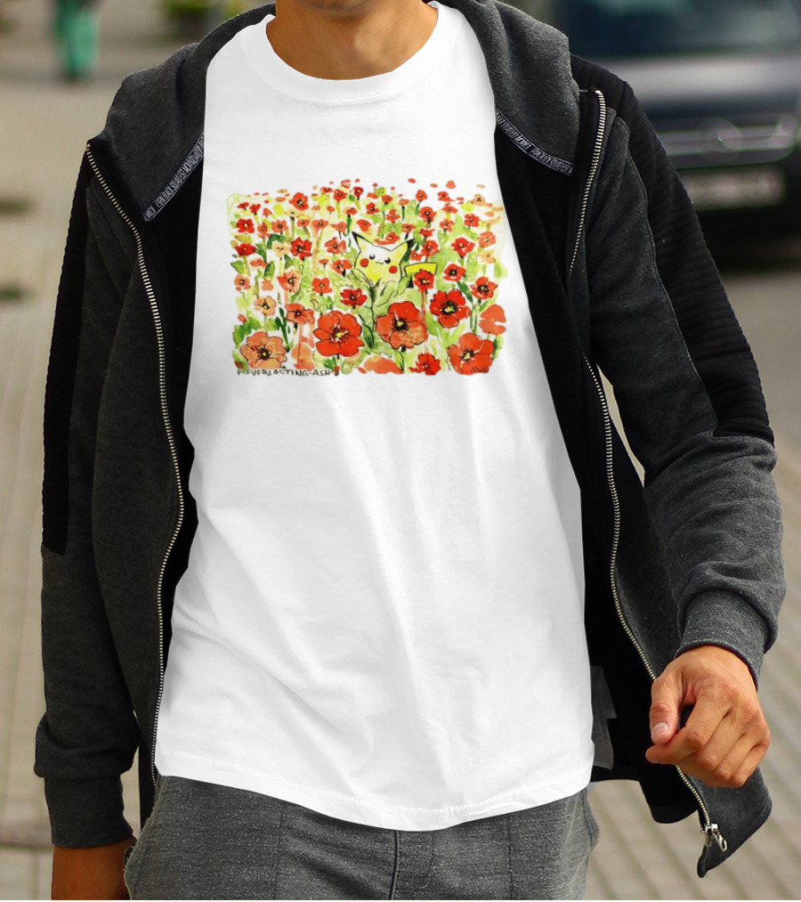 Pikachu Pokemon Everlasting Ash Floral Field T-Shirt