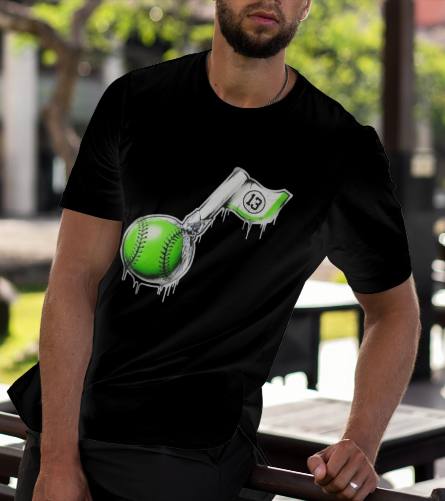 13 Baseball Lollipop Dripping Ice Cream Green Ball T-Shirt