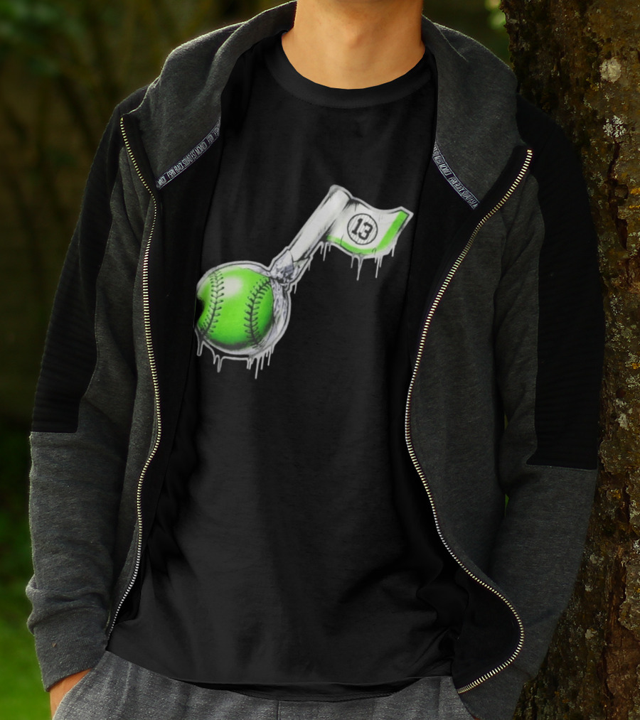 13 Baseball Lollipop Dripping Ice Cream Green Ball T-Shirt