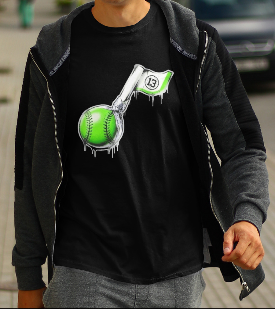 13 Baseball Lollipop Dripping Ice Cream Green Ball T-Shirt