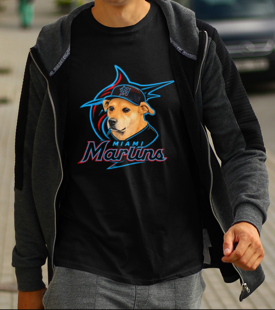 Miami Marlins Dog With Baseball Cap Team T-Shirt