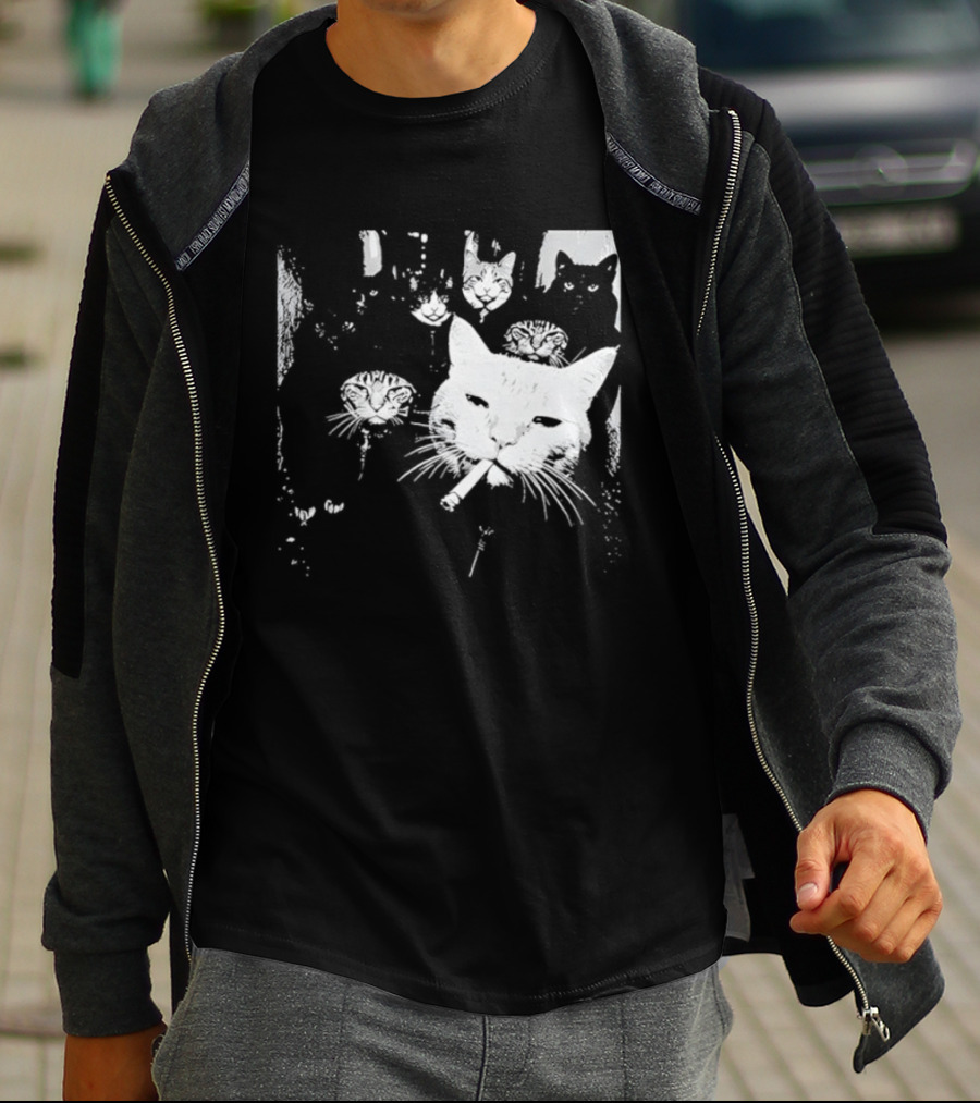 Smoking Cats Street Gang Hardened Feline Crew Members Motorcycle Club T-Shirt
