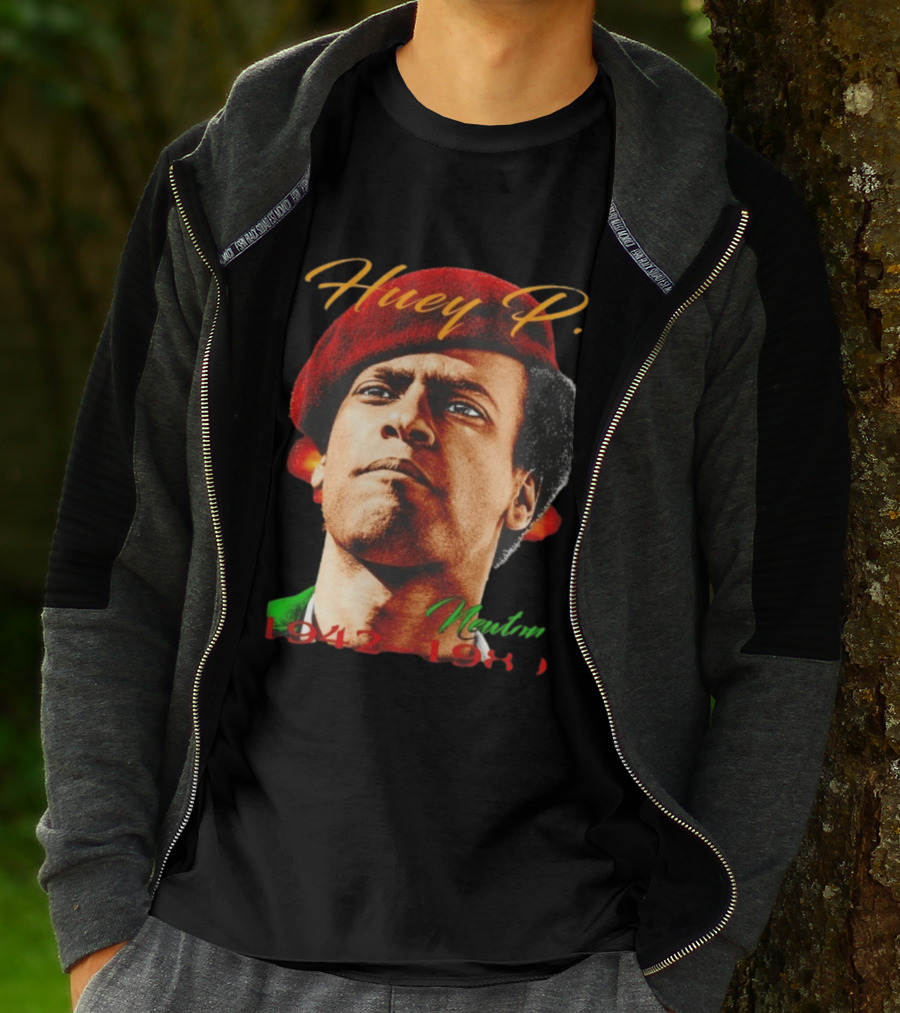 Huey P. Newton 1942 1989 Red Beret Green Jacket T-Shirt