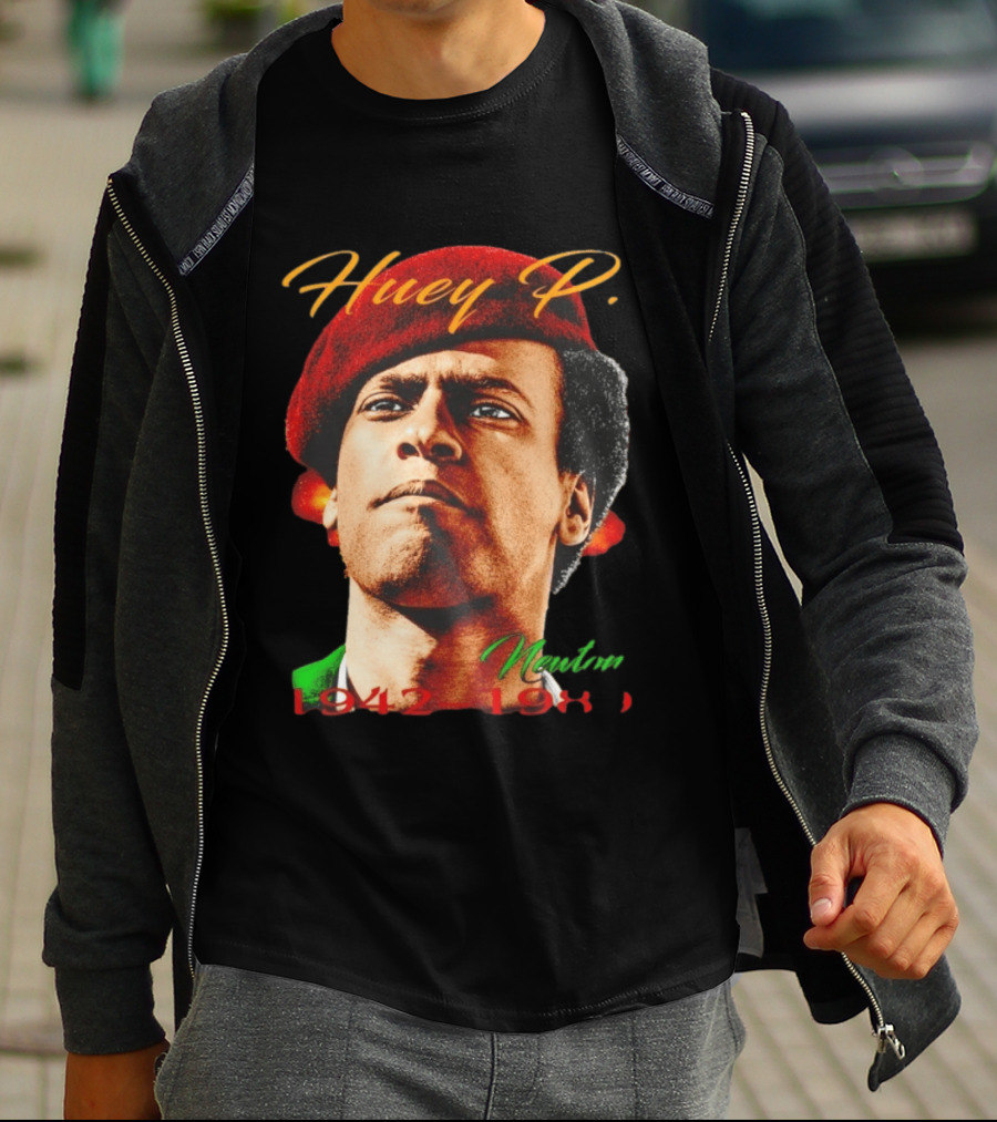 Huey P. Newton 1942 1989 Red Beret Green Jacket T-Shirt
