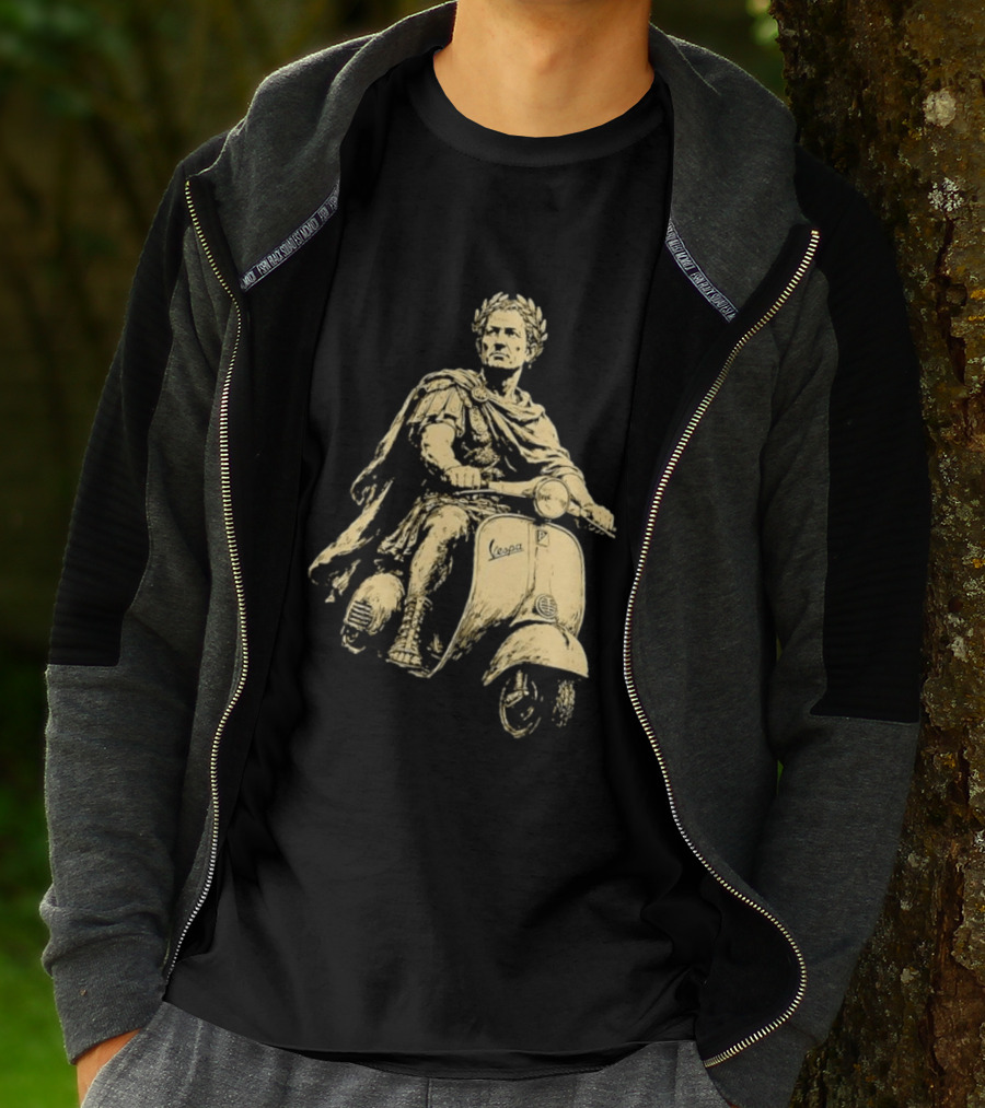 Julius Caesar Vespa Scooter Roman Warrior Motif T-Shirt
