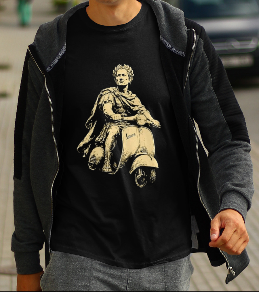 Julius Caesar Vespa Scooter Roman Warrior Motif T-Shirt