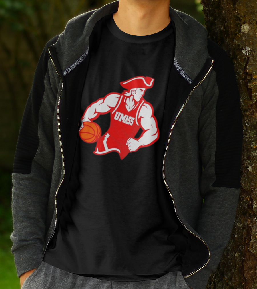 UMass Basketball Player Minuteman Holding Basketball T-Shirt