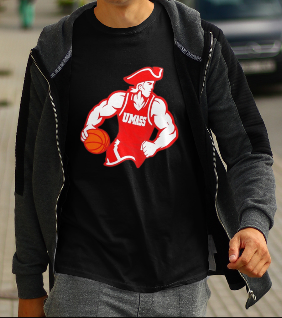 UMass Basketball Player Minuteman Holding Basketball T-Shirt