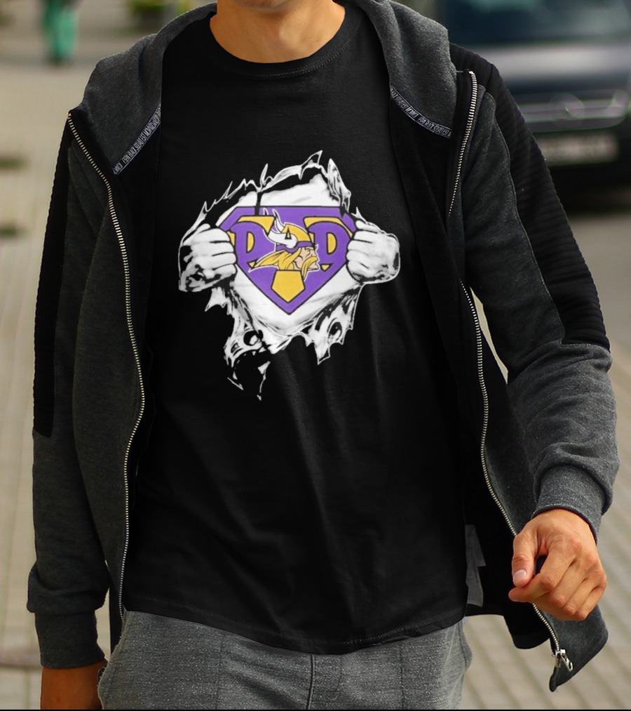 Minnesota Vikings Super Dad Purple Yellow Ripped Chest T-Shirt