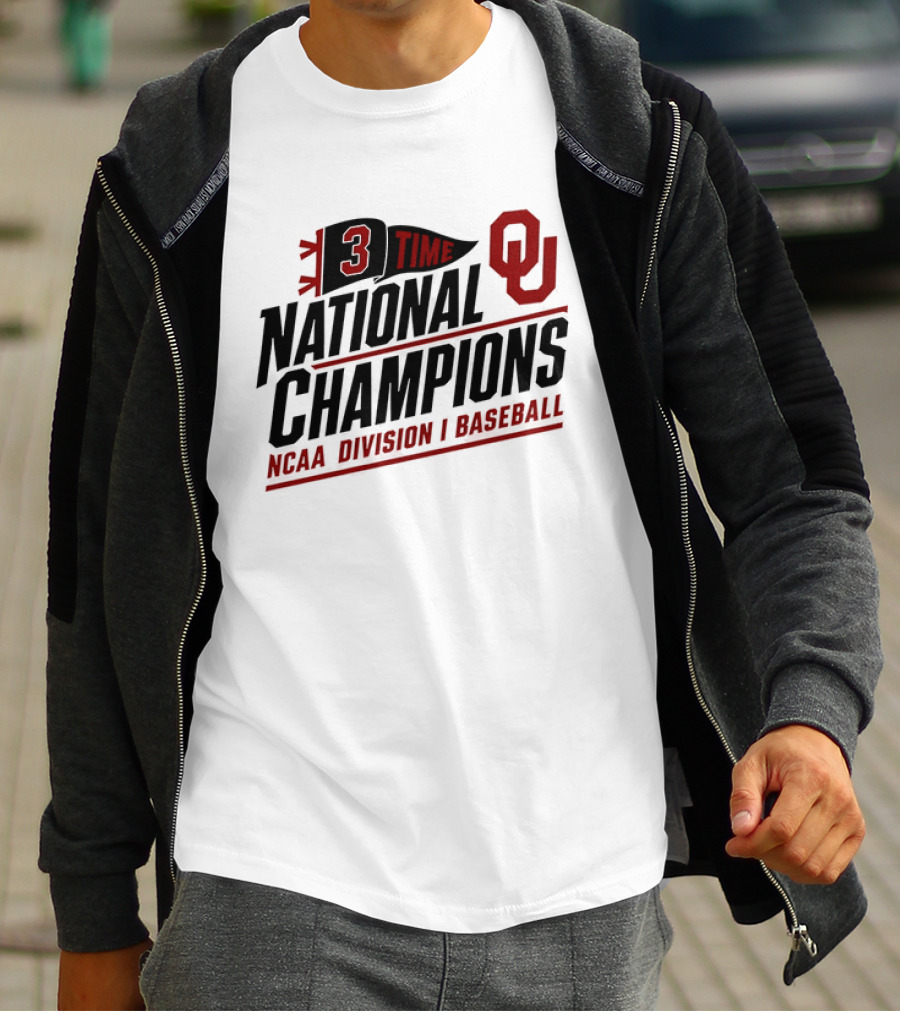 3 Time National Champions OU NCAA Division I Baseball T-Shirt