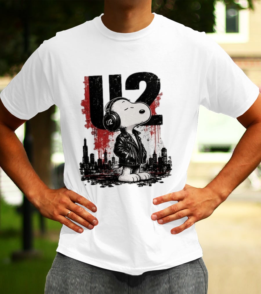 Snoopy U2 On Sky One Dream One Fearless Heart Urban Skyline T-Shirt