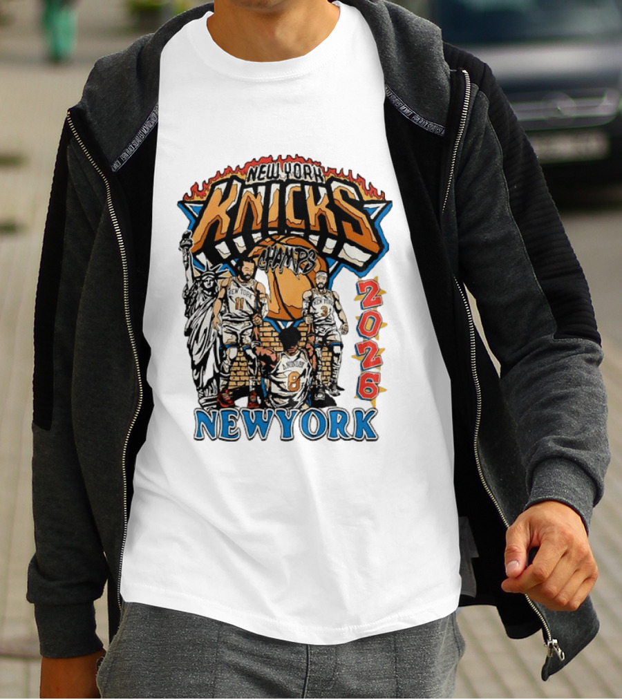 New York Knicks 2026 Champs Jalen Brunson OG Anunoby Josh Hart Statue Of Liberty T-Shirt