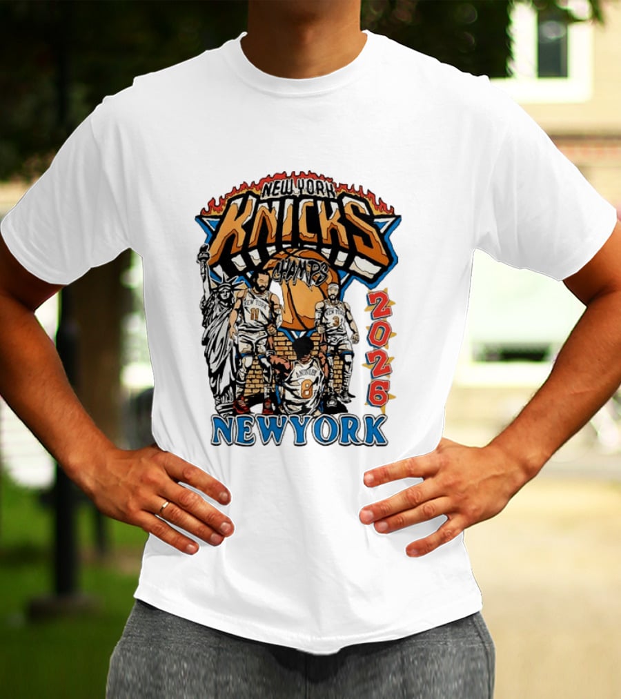 New York Knicks 2026 Champs Jalen Brunson OG Anunoby Josh Hart Statue Of Liberty T-Shirt