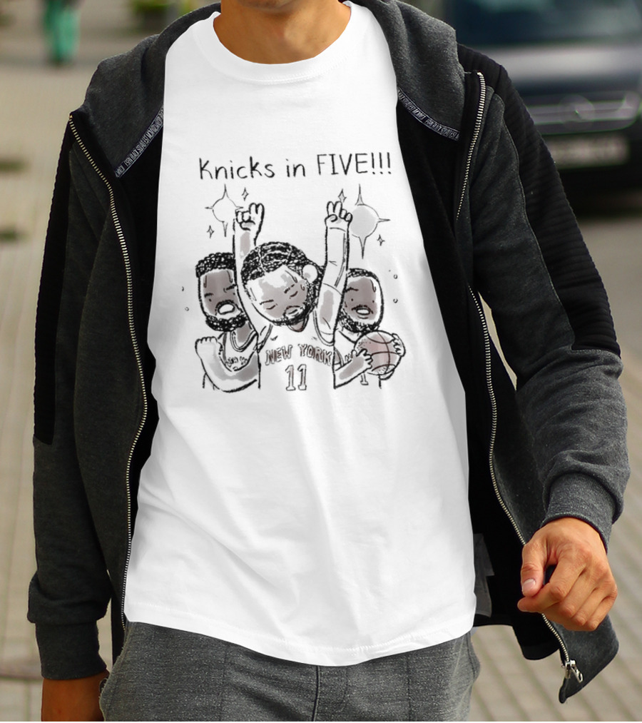 Knicks In Five Caricature Basketball Celebration T-Shirt