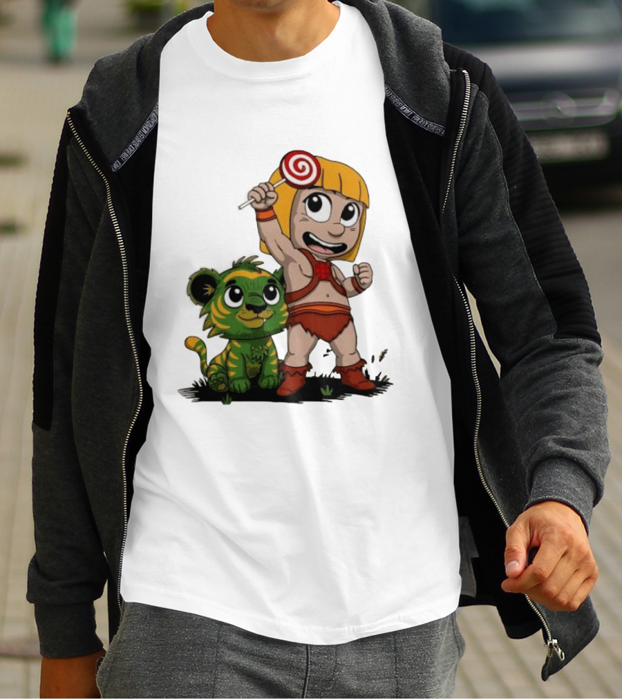 Master Of Kindergarten He Man Chibi With Tiger And Lollipop T-Shirt