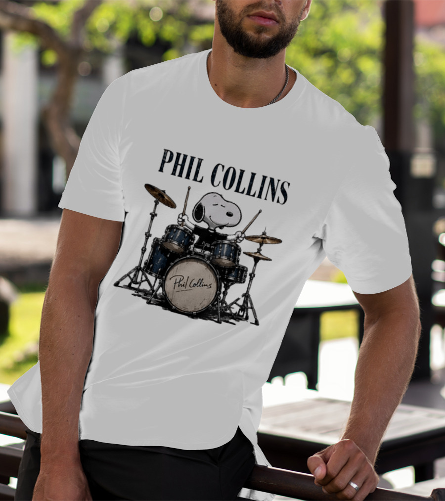 Snoopy Playing Drums Phil Collins Feel The Rhythm Trust The Heart Let It Flow T-Shirt