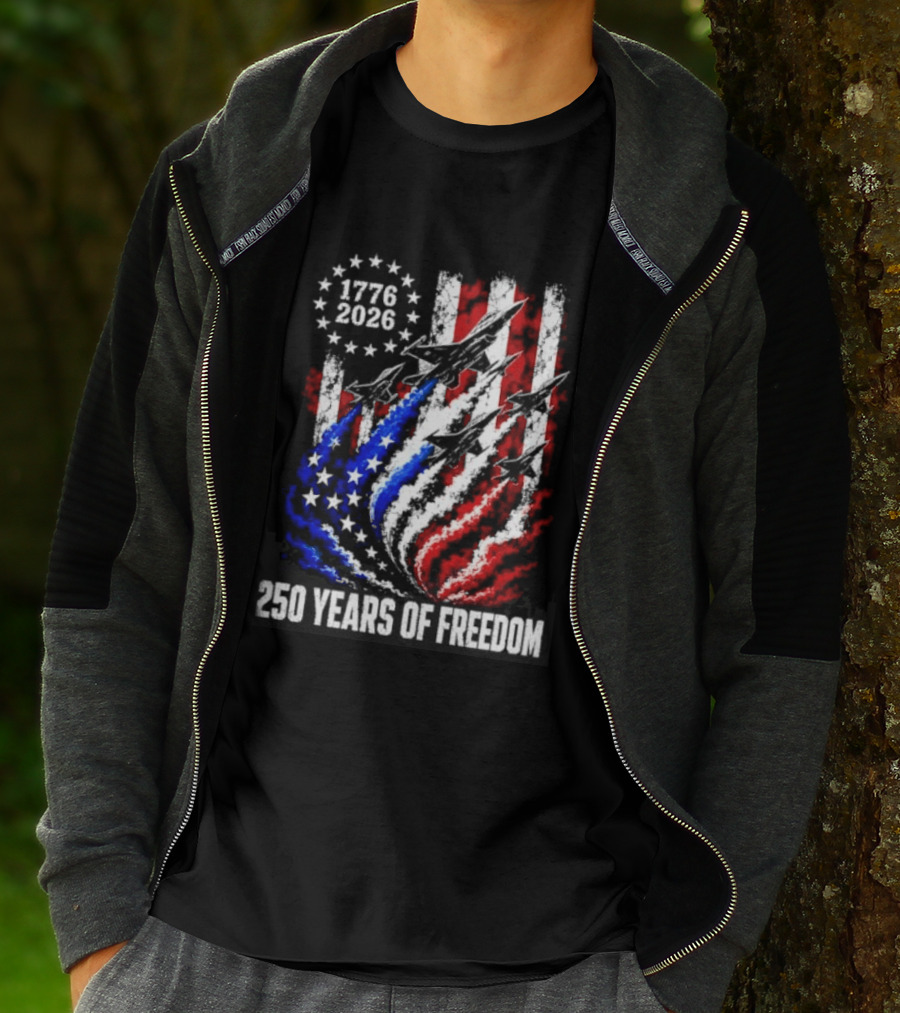 USA 1776 2026 Jet 250 Years Of Freedom Patriotic Stars And Stripes T-Shirt
