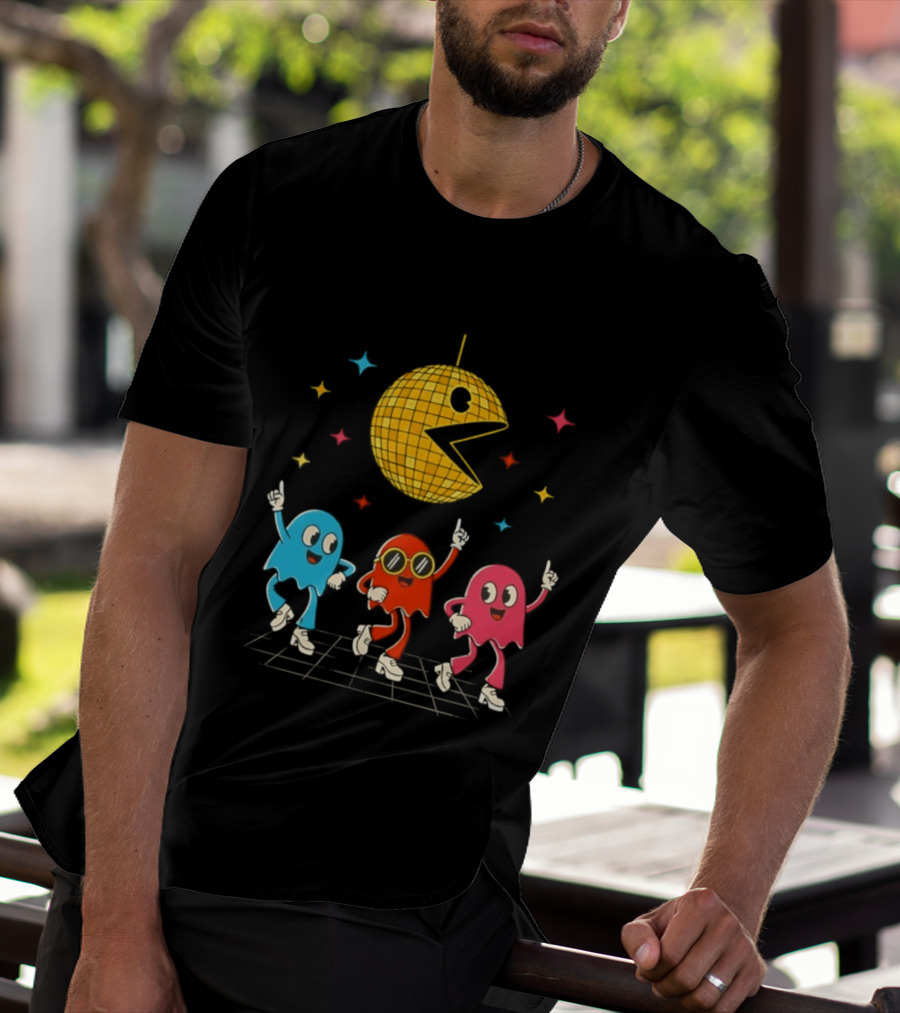 Pac Man Disco Ball And Ghosts Dance Arcade Party T-Shirt