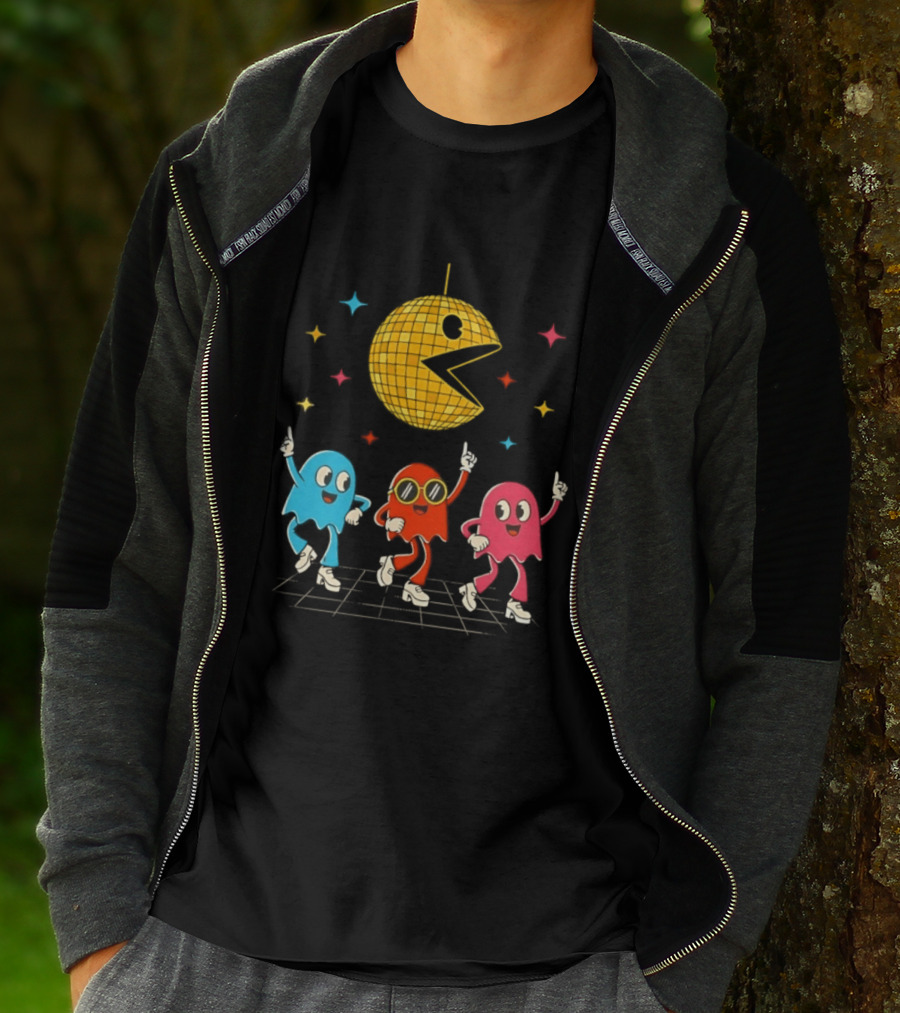 Pac Man Disco Ball And Ghosts Dance Arcade Party T-Shirt