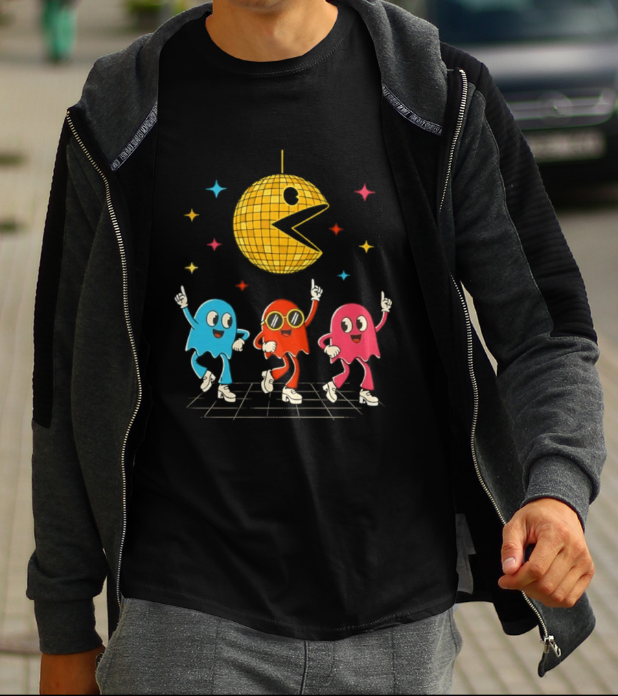 Pac Man Disco Ball And Ghosts Dance Arcade Party T-Shirt