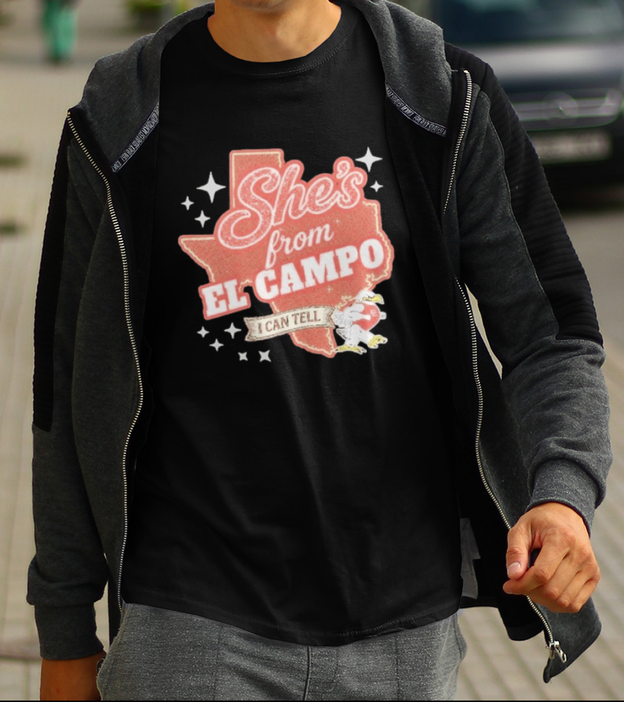 She's From El Campo I Can Tell Texas Outline Football T-Shirt