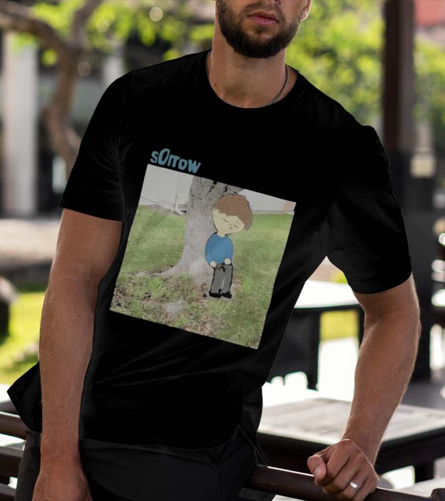 Sorrow Unhappy Sad Boy Leaning Against Tree T-Shirt