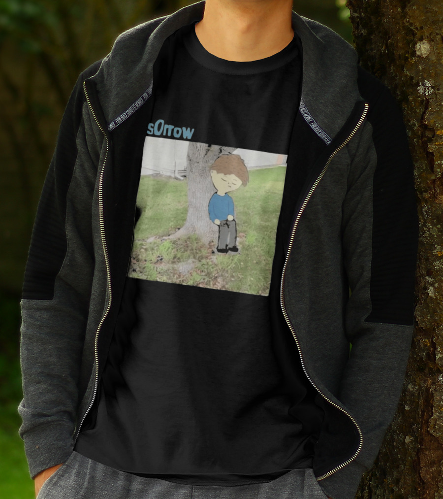 Sorrow Unhappy Sad Boy Leaning Against Tree T-Shirt