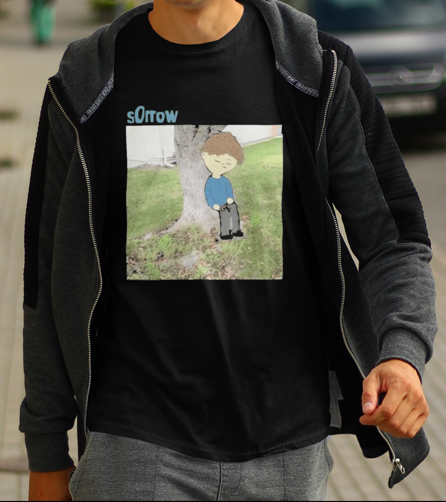Sorrow Unhappy Sad Boy Leaning Against Tree T-Shirt