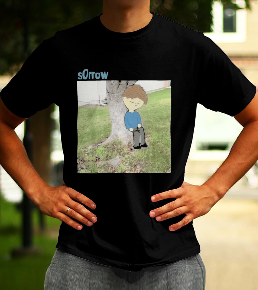 Sorrow Unhappy Sad Boy Leaning Against Tree T-Shirt