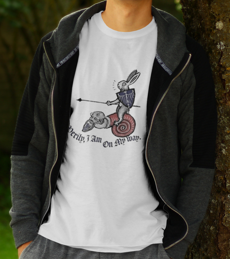Verily I Am On My Way Knighted Rabbit Snail Medieval Marginalia T-Shirt