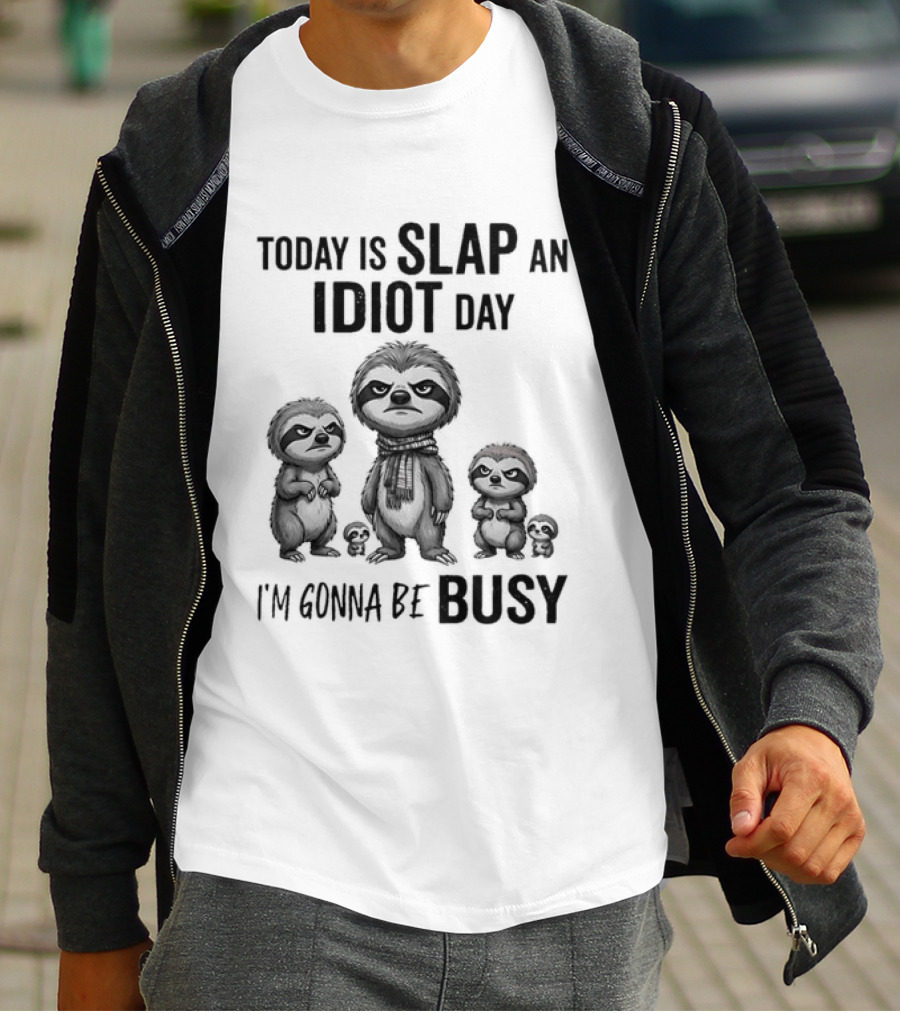 Today Is Slap An Idiot Day I'm Gonna Be Busy Sloth Animal Sarcasm T-Shirt