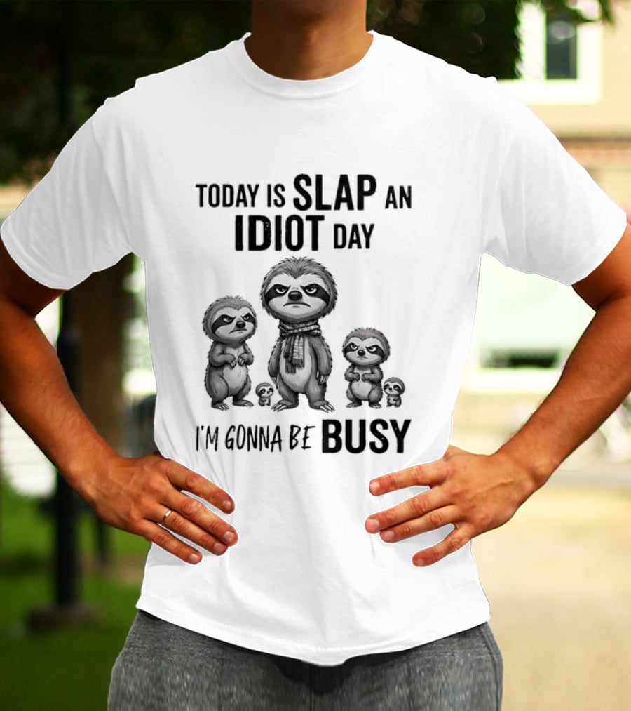 Today Is Slap An Idiot Day I'm Gonna Be Busy Sloth Animal Sarcasm T-Shirt