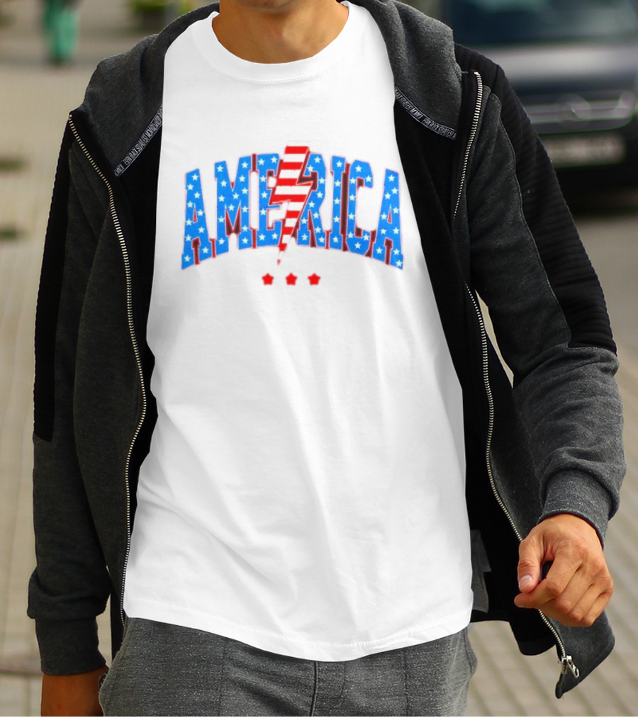 Patriotic America Stars And Stripes Lightning Bolt T-Shirt