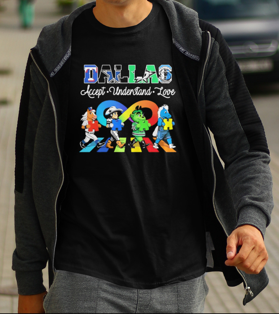 Dallas Accept Understand Love Autism Awareness Mascots Puzzle Pieces T-Shirt