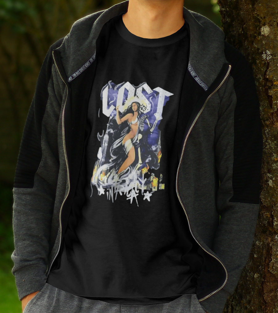 Lost Goddess Skeleton Embrace With City Skyline T-Shirt