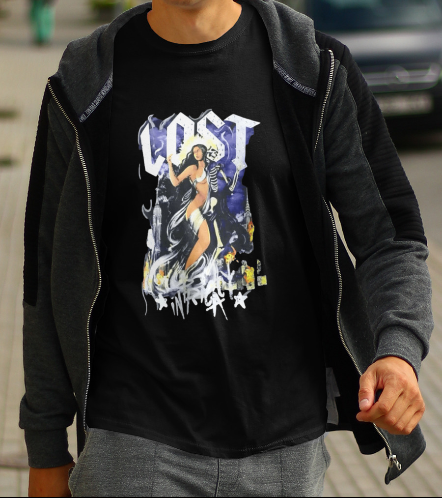 Lost Goddess Skeleton Embrace With City Skyline T-Shirt