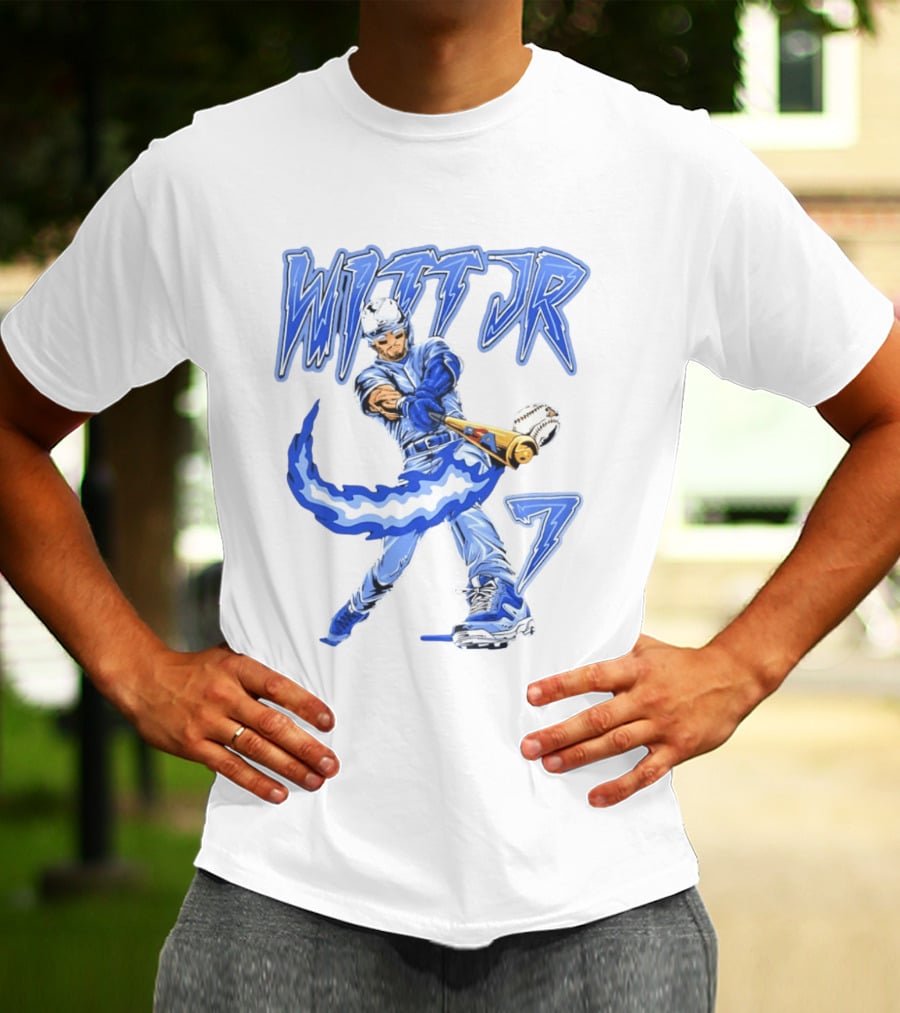 Witt Jr 7 Flaming Bat Baseball Player T-Shirt