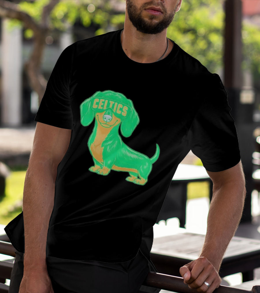 Boston Celtics Dachshund Cartoon Glasses T-Shirt