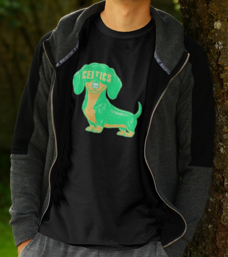 Boston Celtics Dachshund Cartoon Glasses T-Shirt