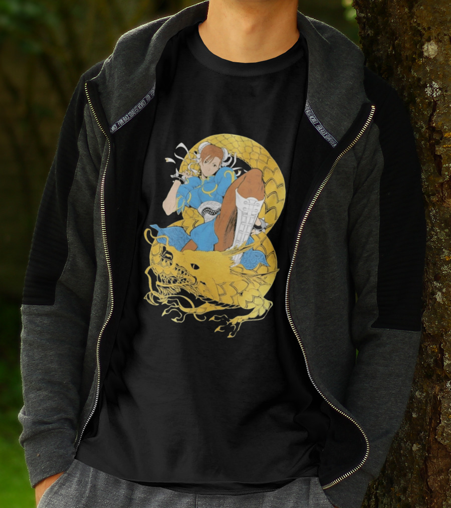 Chun Li Gold Dragon Kick Fighter Blue Outfit Gold Dragon T-Shirt