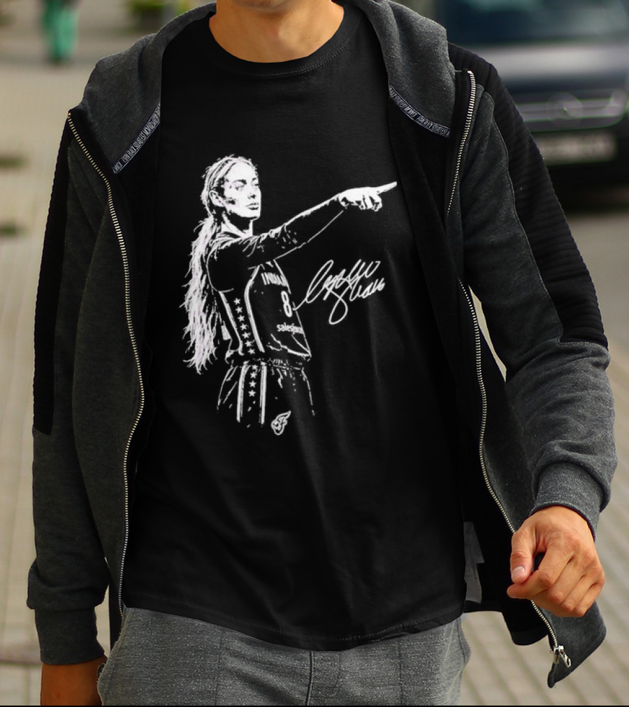 Sophie Cunningham Indiana Fever Pointing Sketch Signature T-Shirt