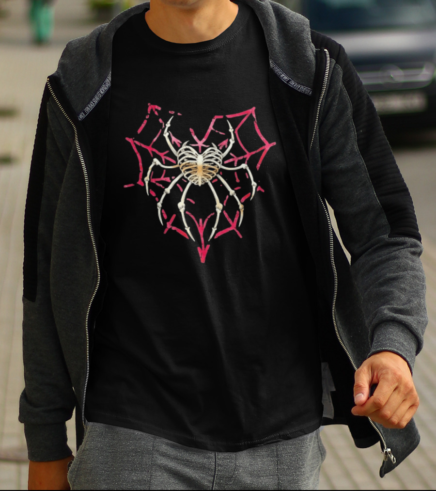 Skeleton Spider With Red Web Heart T-Shirt