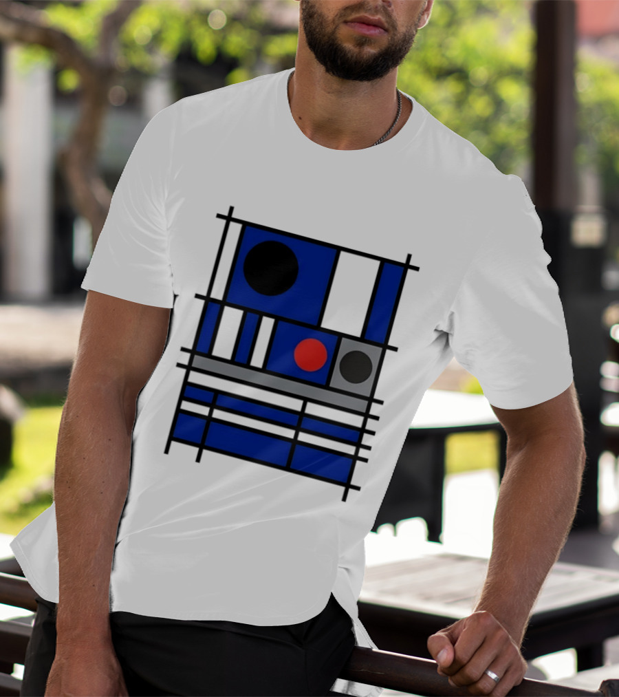 Geometric Shapes Blue Black Red Circles Squares Lines T-Shirt