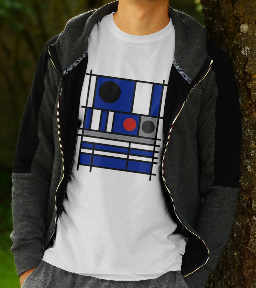 Geometric Shapes Blue Black Red Circles Squares Lines T-Shirt