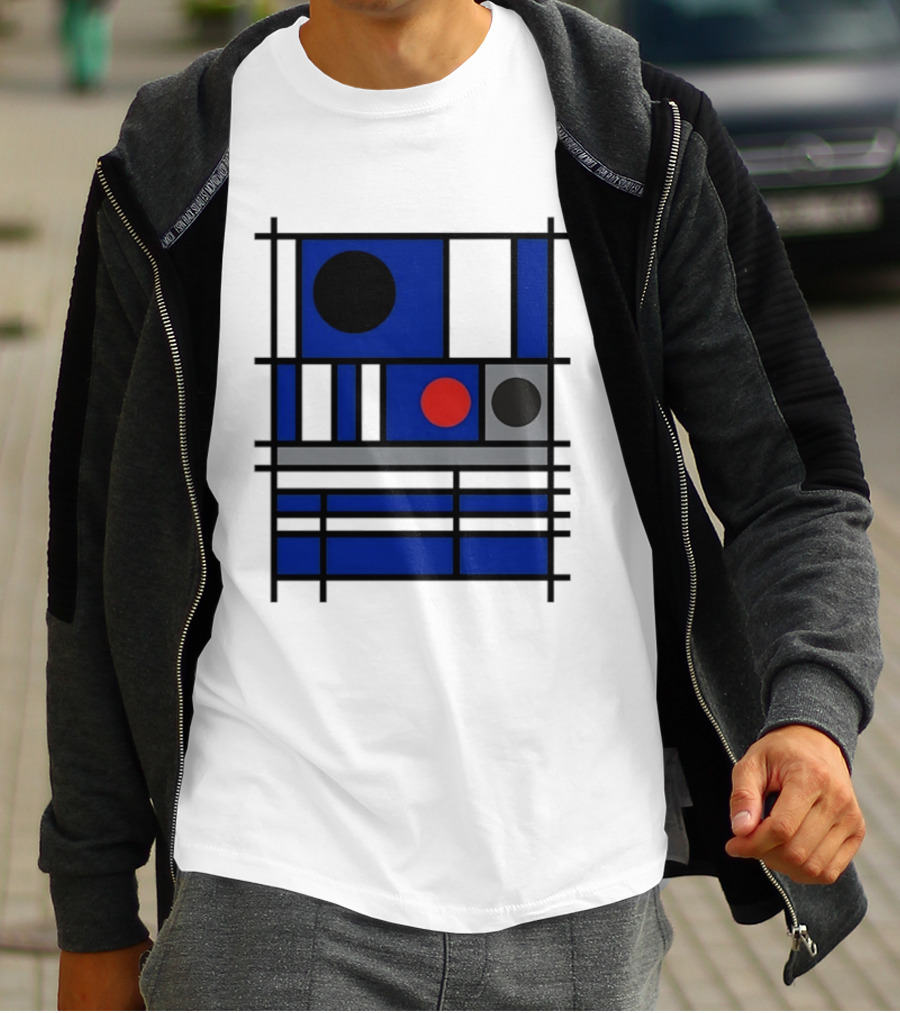 Geometric Shapes Blue Black Red Circles Squares Lines T-Shirt